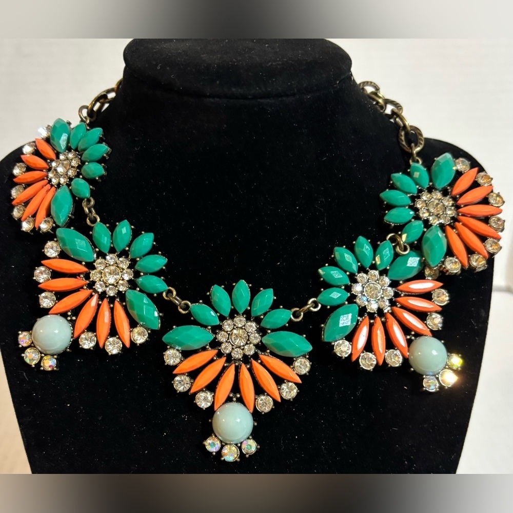 Vintage Green & Orange Floral Statement Necklace